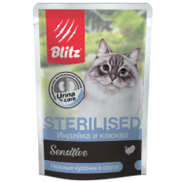 Blitz Sensitive Sterilised для стерилизованных кошек, индейка и клюква в соусе, 85 г