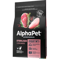 AlphaPet Superpremium с уткой и индейкой сухой для взрослых стерилизованных кошек 1кг