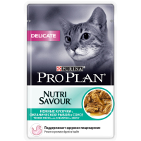 Pro Plan Delicate с чувствительным пищеварением, рыба, пауч, для кошек, 85 грамм