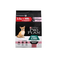 Pro Plan для взрослых собак мелких пород с чувствительной кожей Лосось, рис 2.5кг+500гр