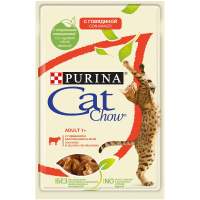 Cat Chow Adult 1+ говядина и баклажаны в желе для кошек, 85 грамм