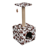 PerseiLine Когтеточка Столбик куб с площадкой и игрушкой, джут, 35*30*85 см